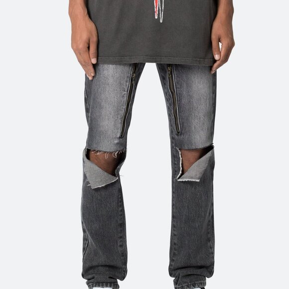 NWT mnml Men's D530 Zipper Straight Denim Jeans Washed Black Size 31 Streetwear - Picture 1 of 12